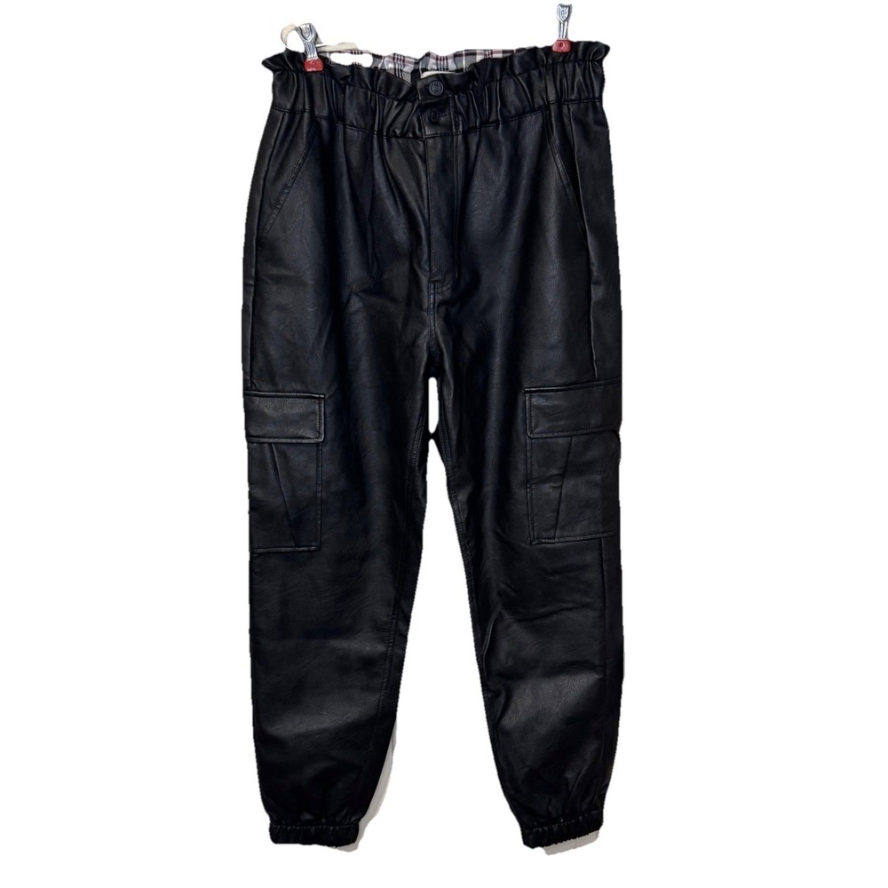 KanCan Women's Pants Rona Ultra High Rise Faux Leather Joggers Black Size XL NWT